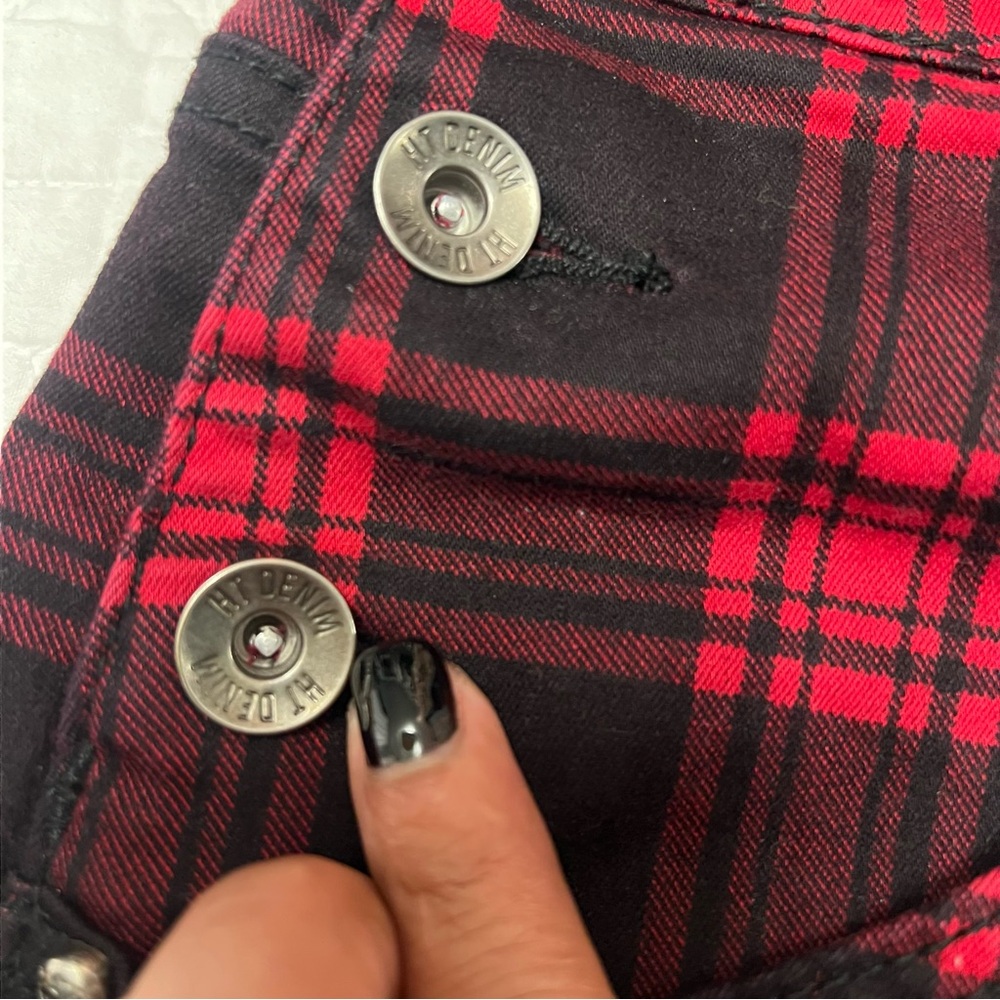 Red Plaid Short Overalls - Classic Women's Shorts - Picture 3 of 8